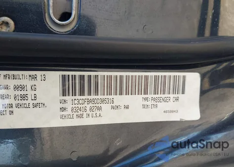 2013 Dodge Dart Sxt z USA, uszkodzony, nr VIN 1C3CDFBA9DD305316